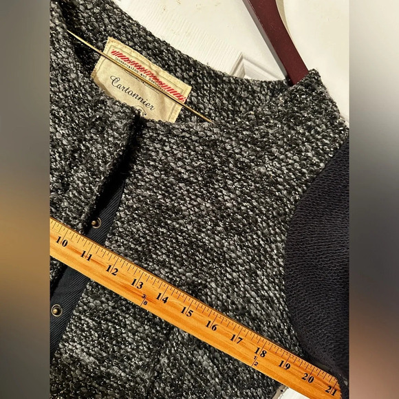 ANTHROPOLOGIE Cartonnier RARE! L Black Gray Tweed Snap Wool Blend Jacket RAW HEM - Picture 14 of 14